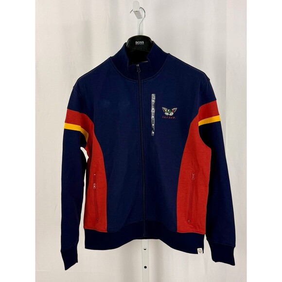 AGTAWH Men's Flower Peace Neoprene Track Jacket, Blue, S - Picture 2 of 3